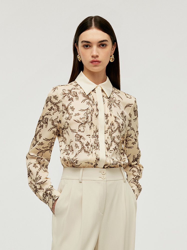 19 Momme Mulberry Silk Floral Printed Lapel Women Shirt