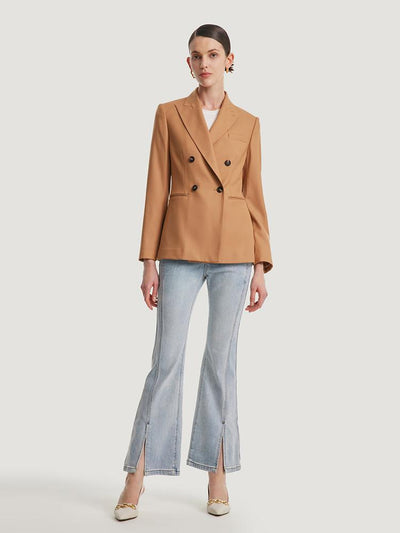 Camel Worsted Woolen Women Blazer