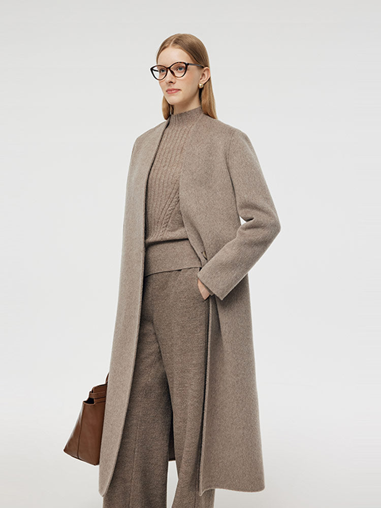 Wool Alpaca Women Overcoat With Scarf