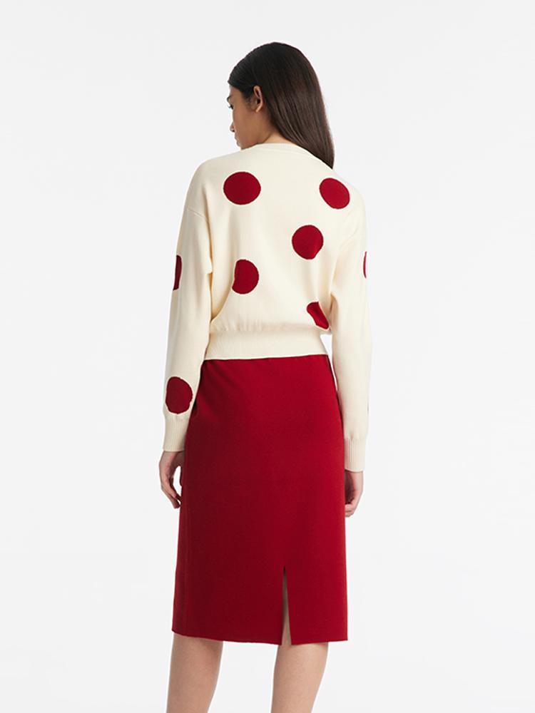 Tencel Wool Polka Dot Sweater And Half Skirt Two-Piece Set