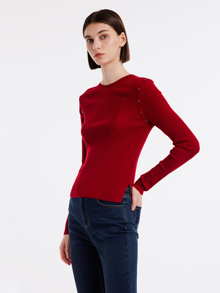 Detachable Sleeve Woolen Round Neck Women Sweater