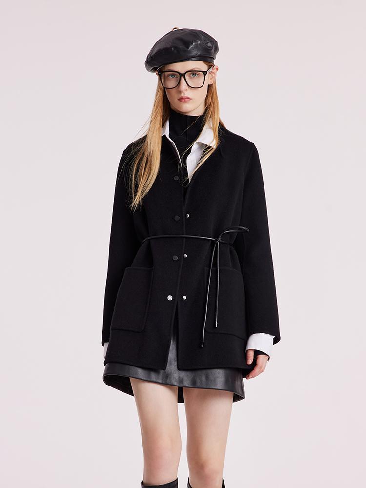 Tencel Wool Double-Faced Women Coat With Belt