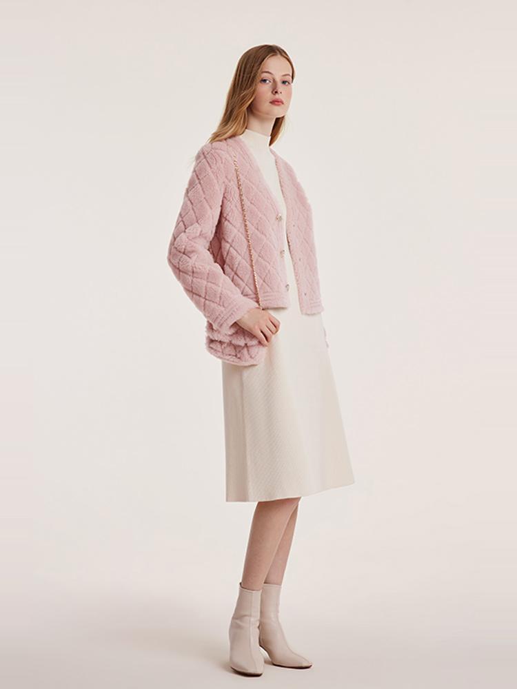 Pink Velour Short Coat With Bag