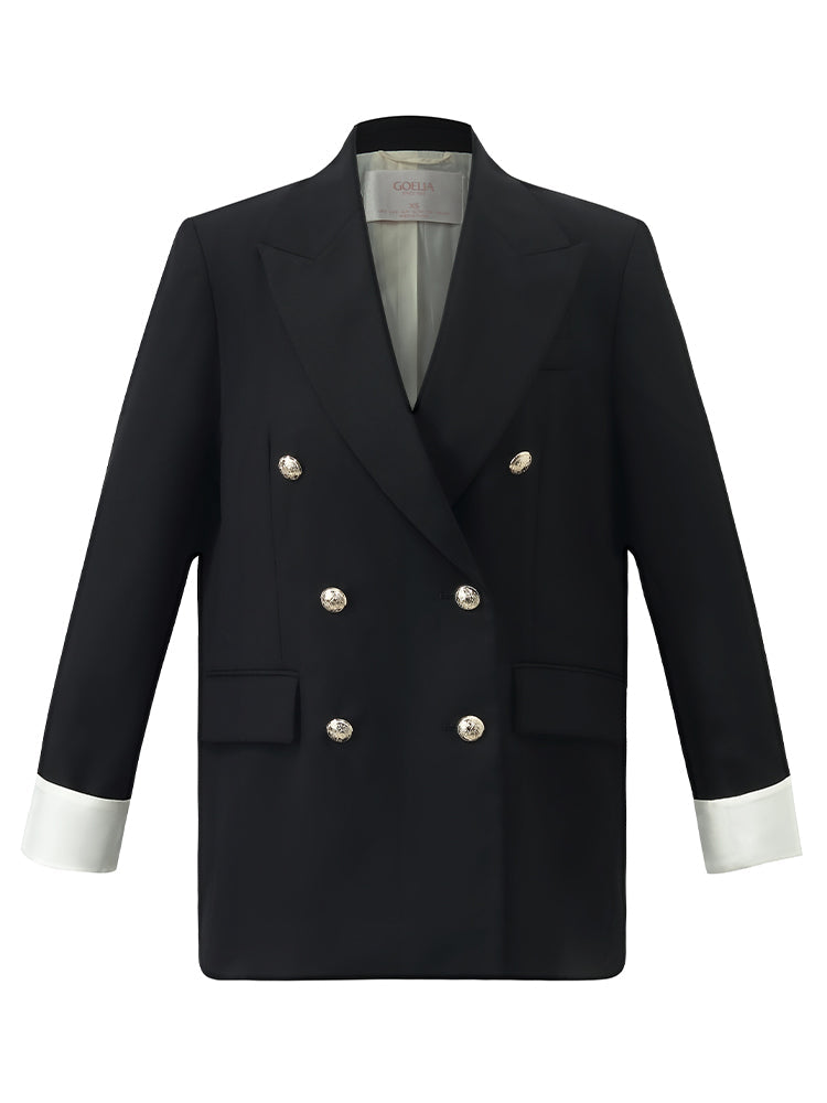 Colorblocked Loose-Fitting Double-Breasted Blazer