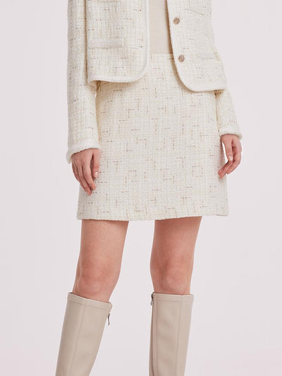 White A-Line Tweed Mini Skirt