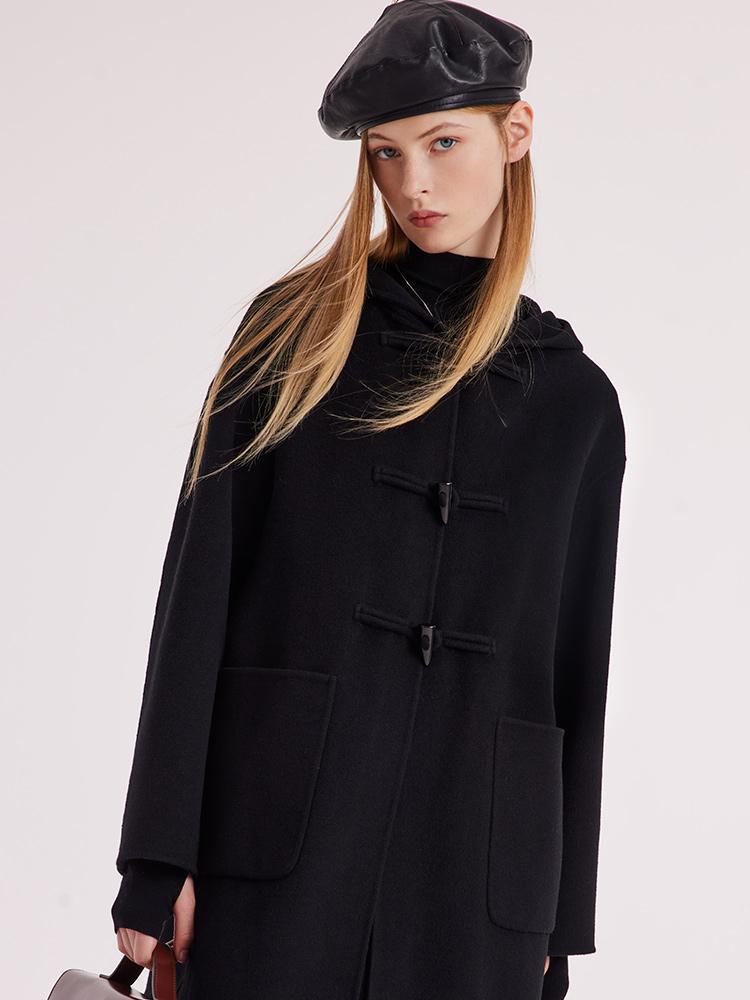 Tencel Woolen Horn Button Double Face Women Coat