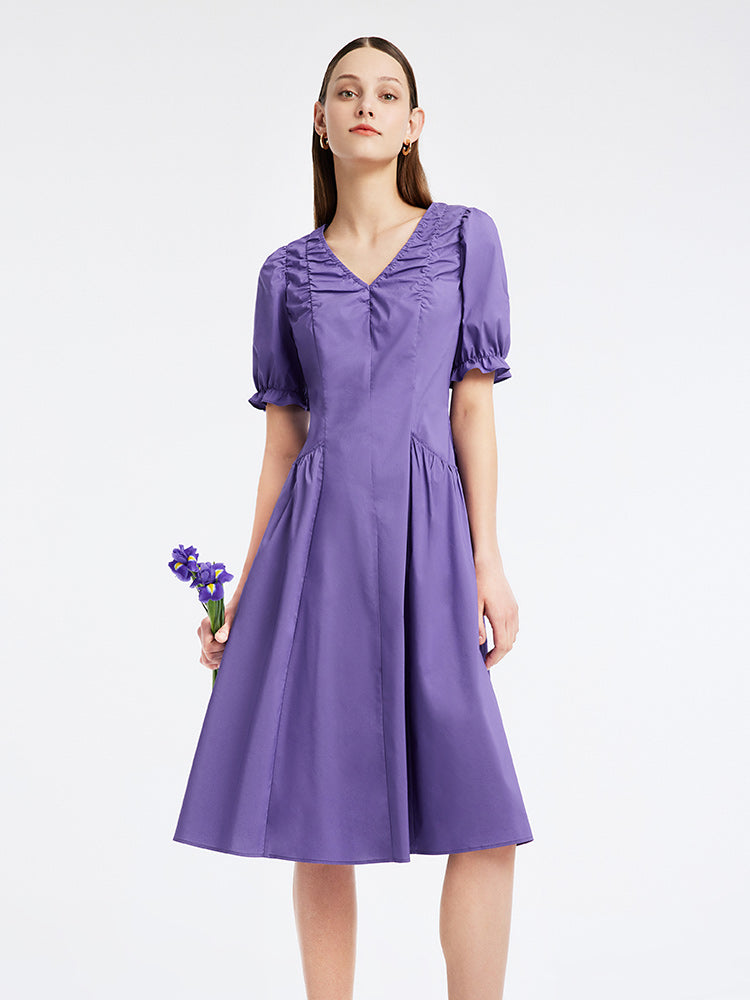 Gathered Waist Cotton Midi Dress