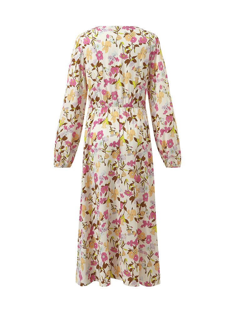 19 Momme Mulberry Silk Floral Printed Women Midi Dress