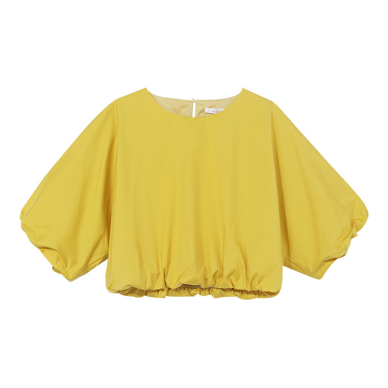 Yellow Crop Round Neck Blouse