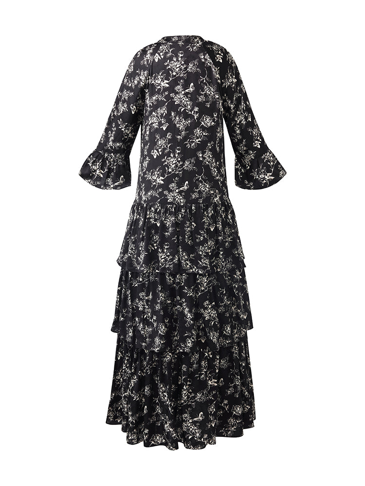 Butterflies Print Tiered Women Maxi Dress