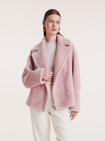 Lapel Double-Breasted Teddy Lamb Wool Short Coat