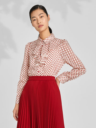 Ruffle Collar Polka Dots Women Blouse