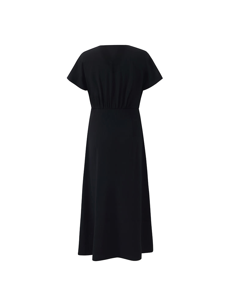 Triacetate V-Neck Ruched Women Midi Dress