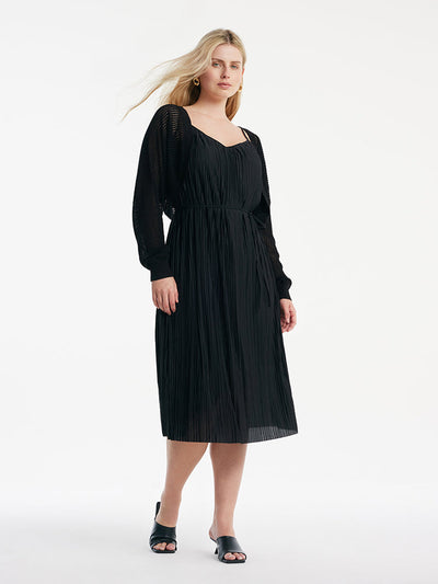 Pleated Spaghetti Strap Midi Dress And Knitted Openwork Cardigan Two-Piece Set