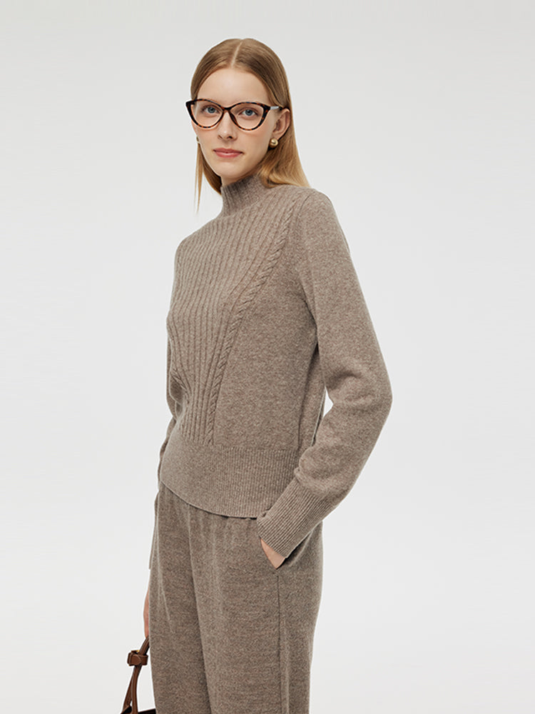 Machine Washable Wool Mock Neck Women Sweater