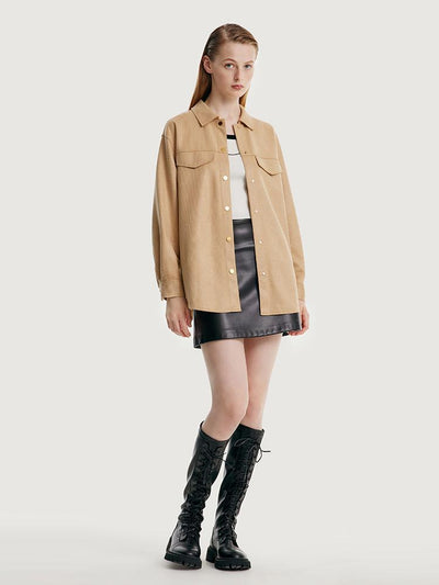 Faux Suede Women Jacket With Leather Belt