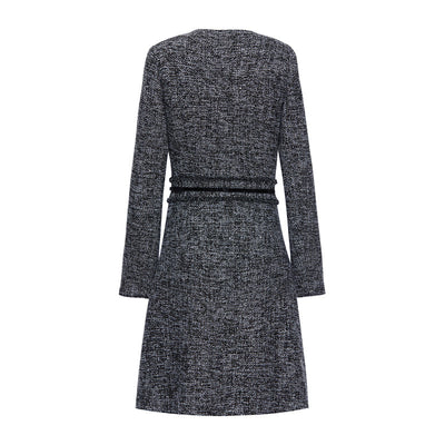 Round Neck Tweed Dress With Belt