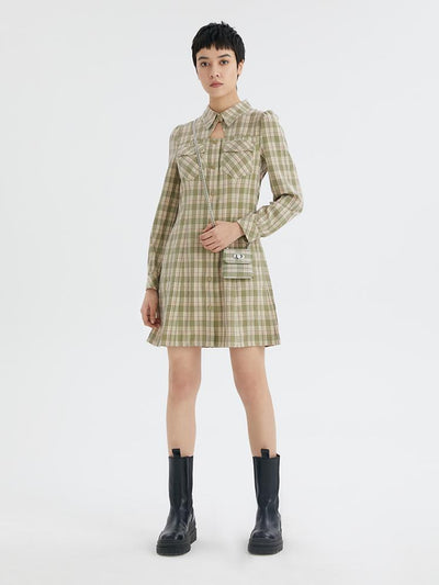 Gathered Waist Plaid Mini Dress