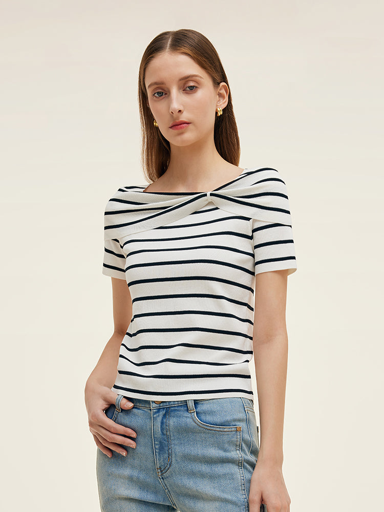 Tencel Black And White Stripe Women Top