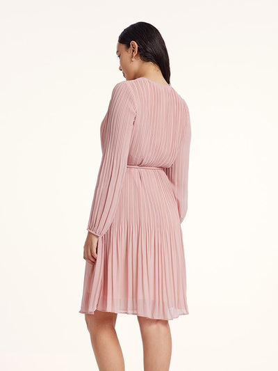 Pink Ruched Midi Dress With Belt