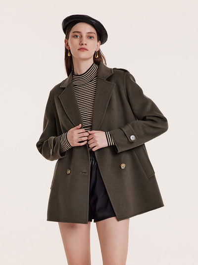 Mid-Length Notched Lapel Double-Faced Wool Women Coat