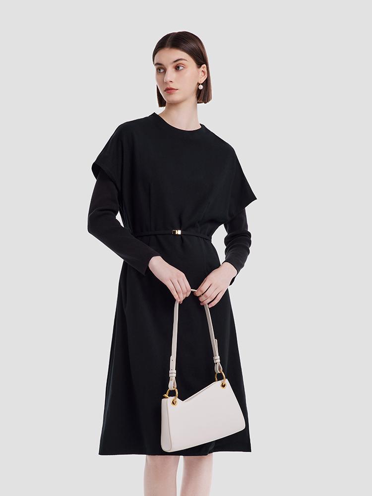 Cashmere And Woolen Double-Layer Pieces Midi Dress