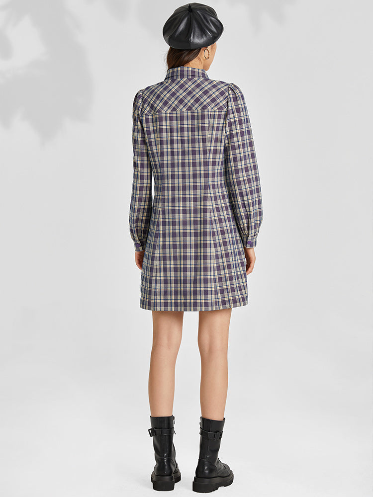 Gathered Waist Plaid Mini Dress