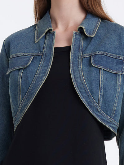 Denim Crop Jacket And Knitted Vest Dress Two-Piece Set