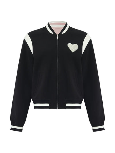 Reversible Heart-Shaped Sequins Women Baseball Jacket