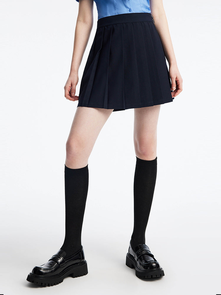 Navy Blue Reversible Style Pleated Skort