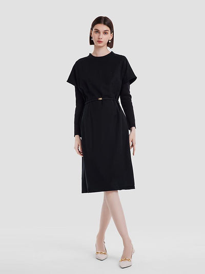 Cashmere And Woolen Double-Layer Pieces Midi Dress