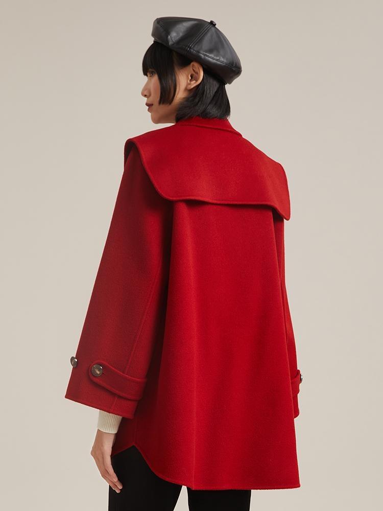 Tencel Woolen Double-Faced Coat With Detachable Shawl And Brooch