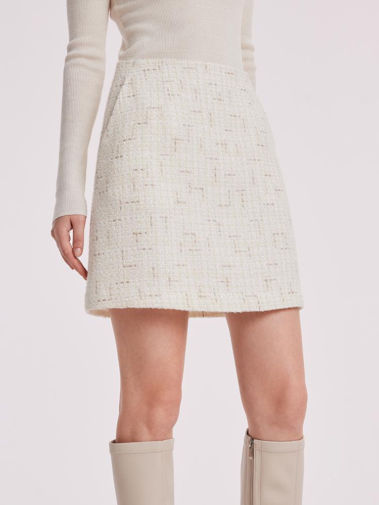 White A-Line Tweed Mini Skirt