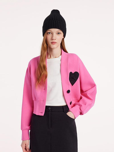 Pink Air Layer Heart Crop Women Jacket