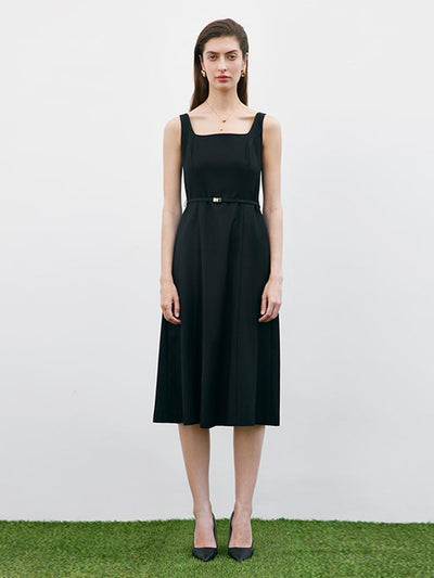 Worsted Woolen Vest Midi Dress With Belt