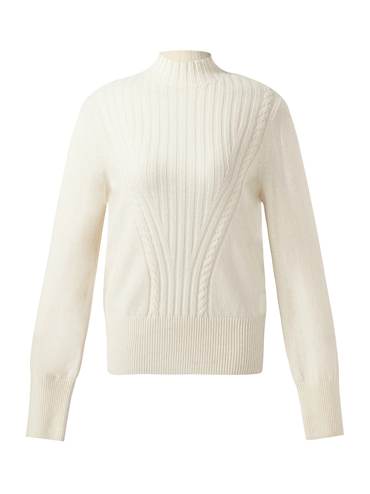 Machine Washable Wool Mock Neck Women Sweater