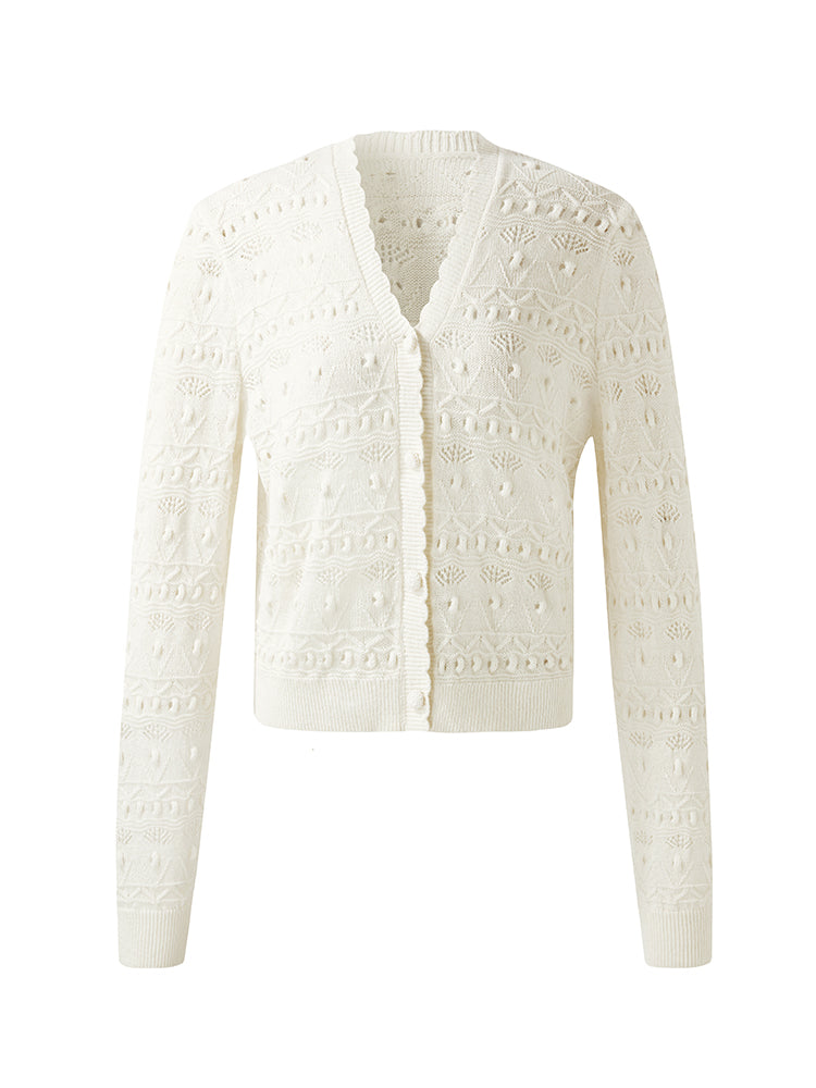 Openwork V-Neck Knitted Women Cardigan