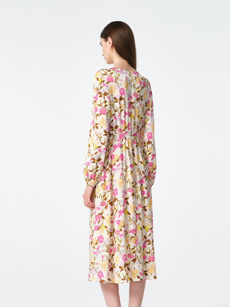 19 Momme Mulberry Silk Floral Printed Women Midi Dress