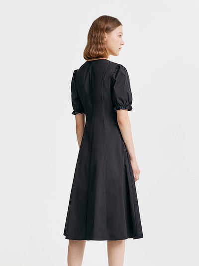 Gathered Waist Cotton Midi Dress