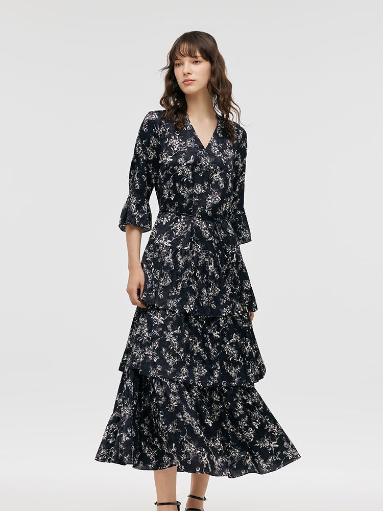 Butterflies Print Tiered Women Maxi Dress