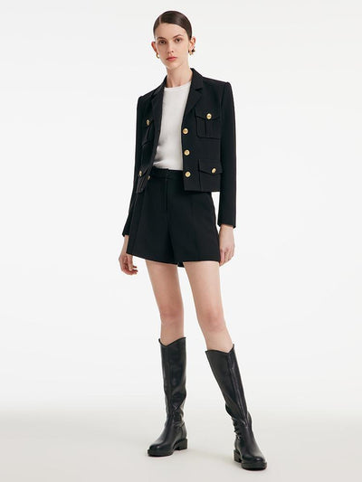 Acetate Blazer And High-waisted Shorts Two-Piece Suit