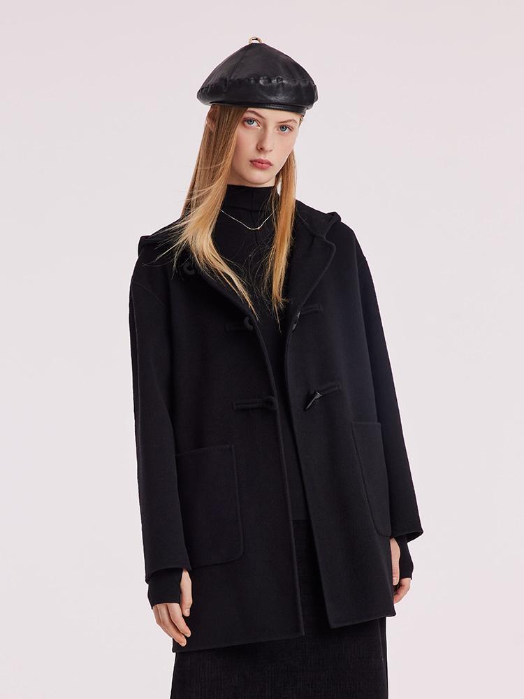 Tencel Woolen Horn Button Double Face Women Coat