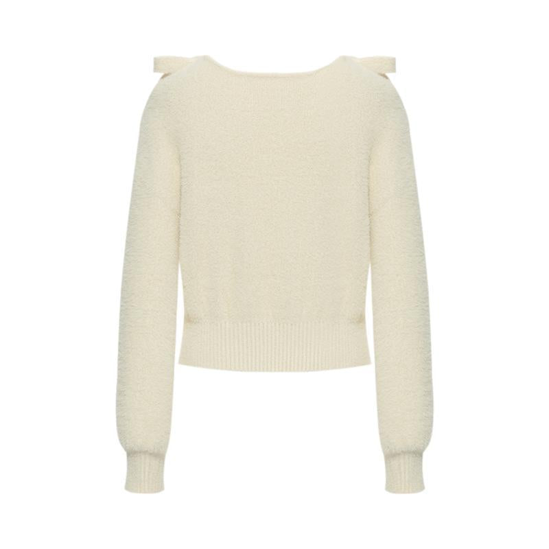 V-neck Tencel And Woolen Sweater With Bows