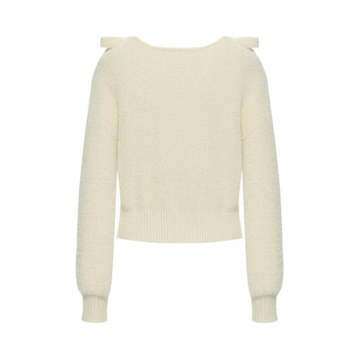 V-neck Tencel And Woolen Sweater With Bows