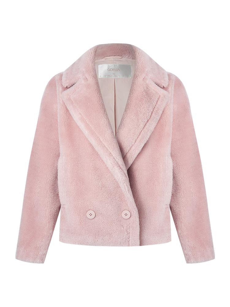 Lapel Double-Breasted Teddy Lamb Wool Short Coat