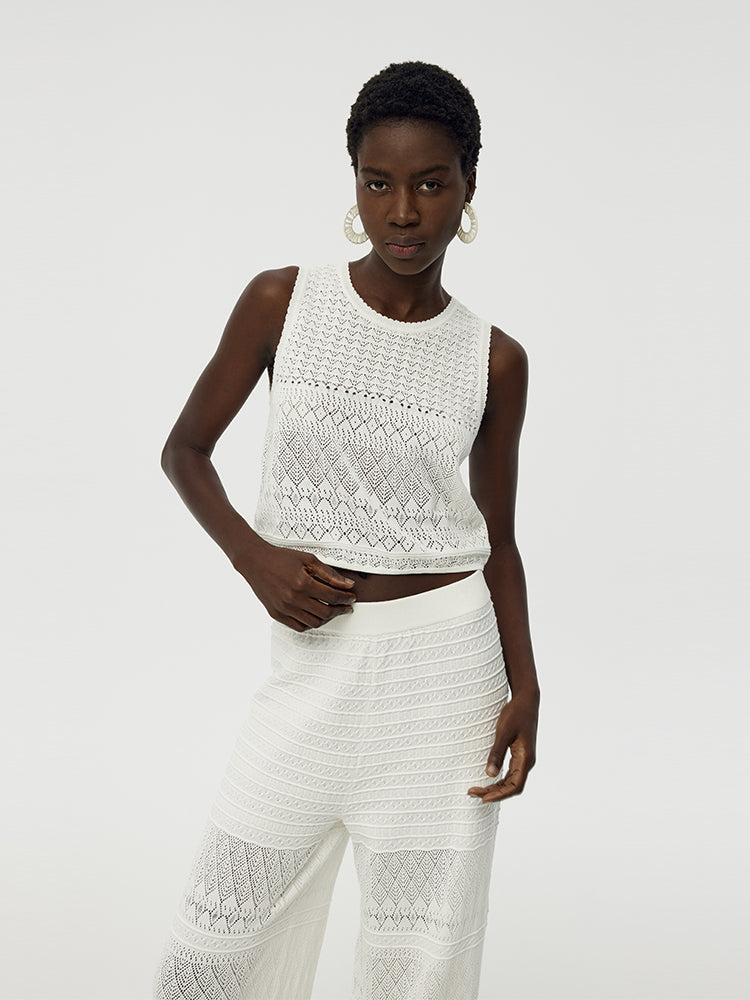 Cotton Openwork Tank Top And Pants Two-Piece Set