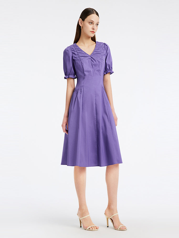 Gathered Waist Cotton Midi Dress