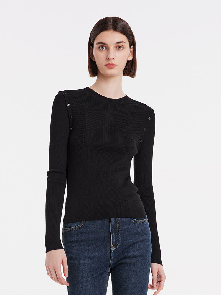 Detachable Sleeve Woolen Round Neck Women Sweater