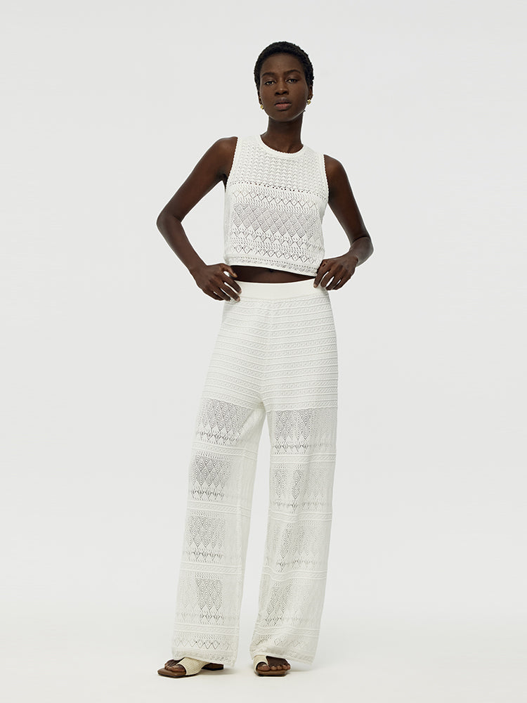 Cotton Openwork Tank Top And Pants Two-Piece Set