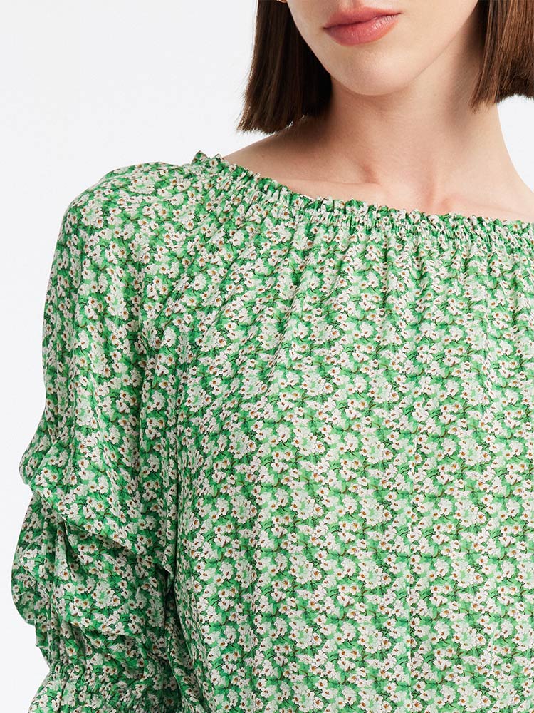 Green Floral Women Blouse And Shorts Two-Piece Set